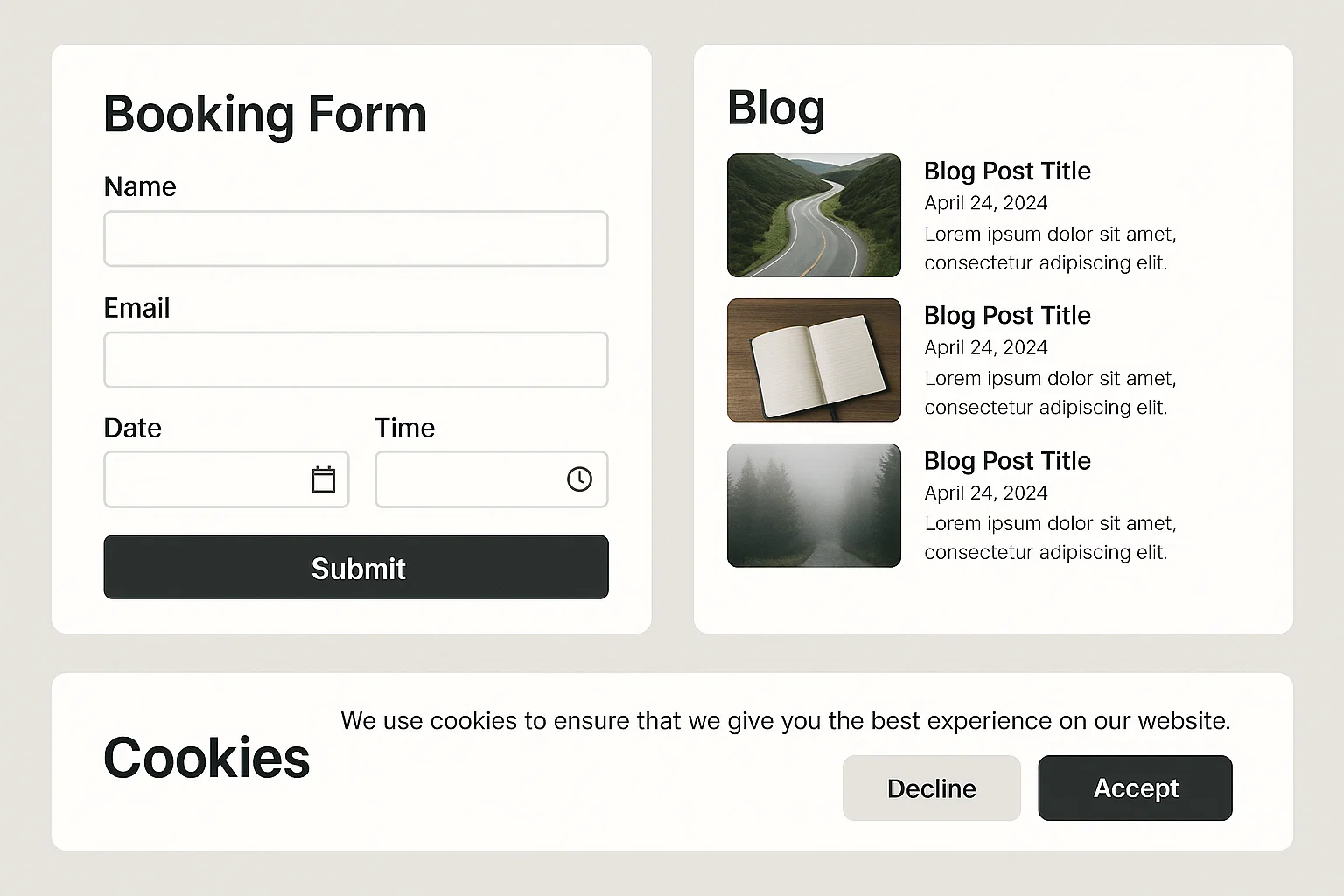Sezioni efficaci: prenotazioni, blog, cookie